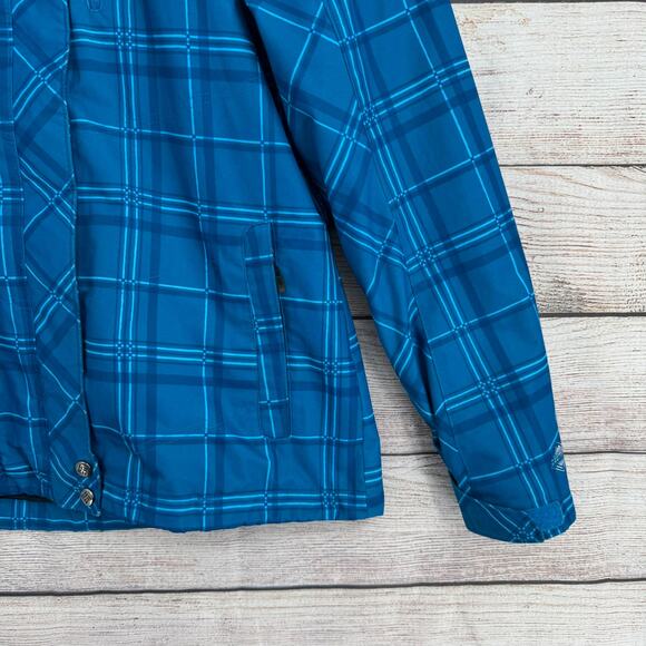 Columbia Plaid Omni Tech Snowboard Ski jacket Womens Medium Blue Interchange - Picture 6 of 16